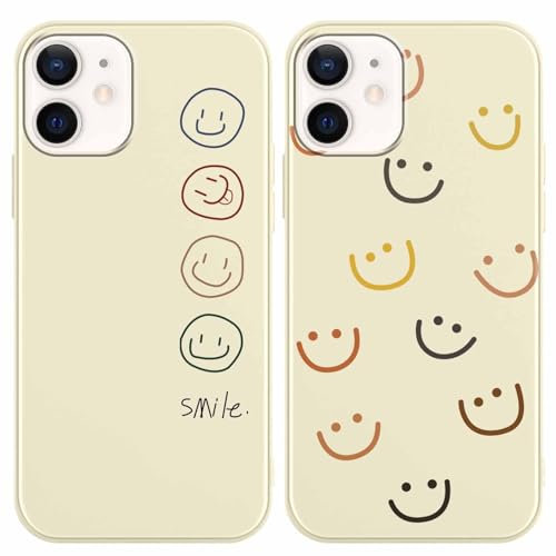 Foonary 2 Pack Print Phone Case Compatible with iPhone 12 mini 5.4, Ultra Slim Fit Soft TPU Silicone with Smile Design Aesthetics Pattern, Shockproof Bumper Protector Beige Matte Cover