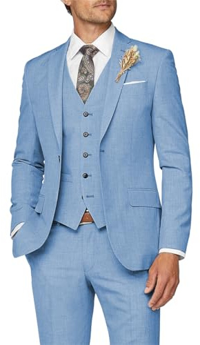 Wangyue Mens Suit 3 Piece Slim Fit Suit for Men Formal Business Suit Wedding Groom Prom Tuxedo Dinner Party, D Dusty Blue, XS
