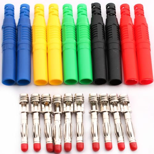 RUNCCI-YUN 10Pcs Insulated 4mm Banana plug Solder Banana Plugs DIY Banana plug Connectors for Multimeter Test Leads Ends Probes Adapters (black blue red green yellow)
