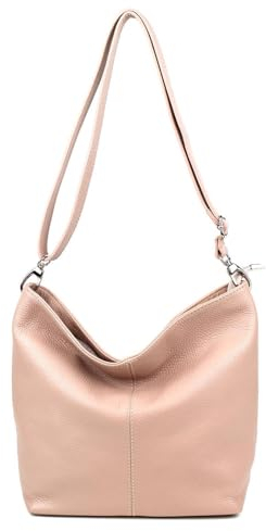 Made in Italy Damen Leder Tasche Umhängetasche Shopper Cross Over Body Bag Handtasche Ledertasche Schultertasche Hobo Bag Antikrosa
