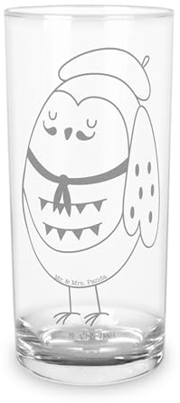 Mr. & Mrs. Panda Wasserglas Eule Frankreich 400 ml - Geschenk, Tumbler, Wasserbecher, glücklich, Trinkglas, Französisch, Glasbecher, Stolz, Trinkbecher Glas