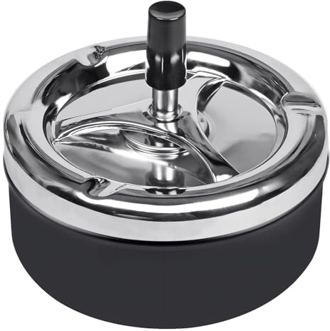 Qualsen 1set Rotatable Smokeless Ashtray with Lid for Outdoor Home Bar Office