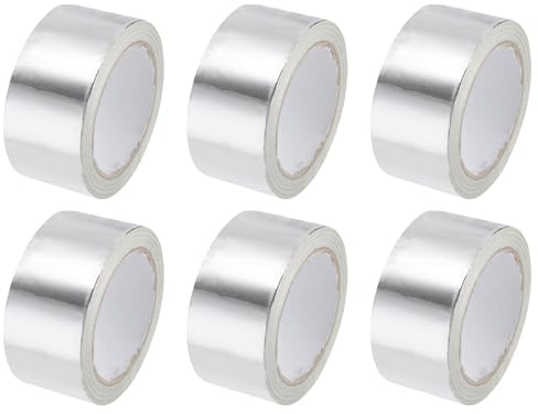 WasiQghs Aluminiumfolienband, Reparaturband, Aluminiumfolienband 2 Zoll x 20 Yards, silbernes Hochtemperaturband for HVAC, Abdichten, Ausbessern von Heiß- und Kaltluftkanälen, 6 Stück