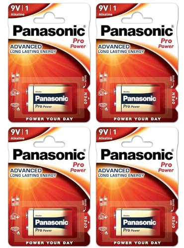 PANASONIC Pack of 4 Blister Packs of 1 Alkaline Battery Pro Power Gold 6LR61 9V