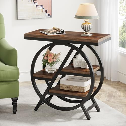 Tribesigns Table d'appoint étroite à 3 niveaux pour salon, table d'appoint en bois avec cadre géométrique en métal, table de chevet industrielle et table de chevet pour chambre à coucher