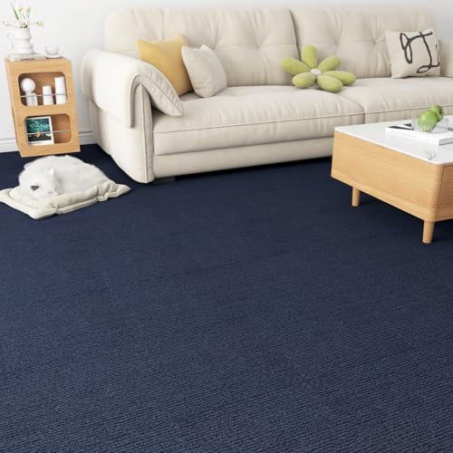 Livelynine Teppichboden Wohnzimmer Blau Teppichfliesen Selbstklebend 30x30CM Rutschfest Teppich Fliesen Dunkelblau 16-Teppichfliesen Bodenteppich Wohnzimmer Kinderzimmer Filzfliesen Boden für Gewerbe