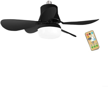 CNANRNANC Ventilatore da soffitto, con telecomando, 5 ali, 40 W, lampada da soffitto (nero)