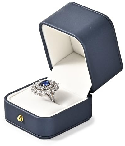 Papten PU-Leder Ringbox Dunkelblau, Verlobungsring Box,ringbox Hochzeit | Schmuckkästchen für Verlobung Heiratsantrag Valentinstag,schmuck geschenkbox,ringschatulle,6×6.5×6.5CM,wedding ring box