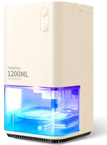 Déshumidificateur 1200ML, Heelay® Déshumidificateur d'Air Electrique Ultra Silencieux Arrêt Automatique 7 Lumière LED Colorée Portable Compact Pour la cave salle de bain,Armoire,Chambre, Champagne