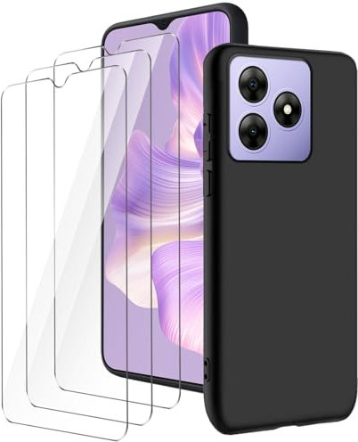 LYZXMY case for Blackview Wave 8/Wave 8C (6.56) Black mobile phone case + 3 pieces tempered glass protective film, soft silicone TPU protective cover