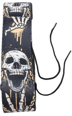 SIXRUN Polyester Gitarrengurt, Bequemer Gitarrengurt mit Coolem Totenkopf Aufdruck, Passend für Alle Standardgitarren mit Einer Breite von 5,1 cm, für Erwachsene und