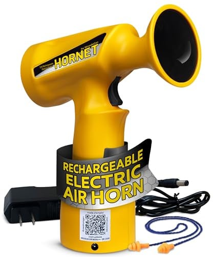 WoodsCan Hornet Wiederaufladbare Elektrische Lufthupe Sehr Laut 121 dB und Gasfrei, Handheld-Notfalleinsatz für Marine Bootfahren, Sportveranstaltungen, Küstenwache Alarm für Sicherheit und Outdoor