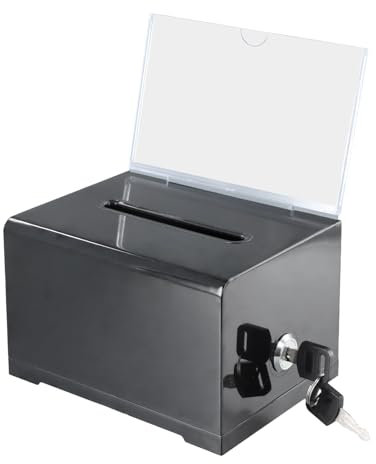 Spendenbox Durchsichtig, 16x12x10cm Spendenbox Abschließbar, Wahlurne Spendenbox Durchsichtig, Losbox mit Schlüssel für Abstimmungen, Wettbewerbe (Schwarz)
