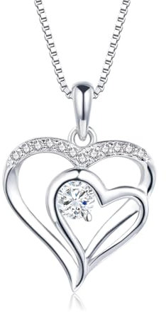 Loutade Kette Silber 925 Damen, 925 Sterling Silber Herz Halskette mit AAAAA Cubic Zirkonia, 45+5cm Silber Kette mit Forever Love Herz Anhänger, Halskette Geschenk für Frauen Freundin zum Geburtstag
