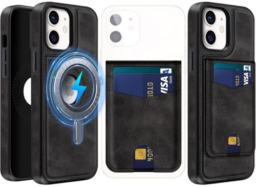 MOBESV 2 in 1 Coque en Cuir pour iPhone 12 / iPhone 12 Pro avec Portefeuille Support, Étui Magnétique Compatible avec MagSafe, Housse avec Porte Cartes Élégant (Noir)