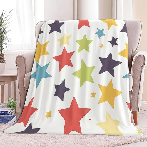 Kuscheldecken Sofaüberwurf Weiche Flauschige Decke Bunte Sterne Träumerisches Design Muster für Sofadecke, Tagesdecke - Gemütliche Flanelldecke, Warme Decken für Herbst Winter 100 x 130 cm