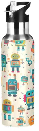 Borraccia sportiva senza BPA, 590 ml, in acciaio inox, per palestra, viaggi, scuola, robot colorati