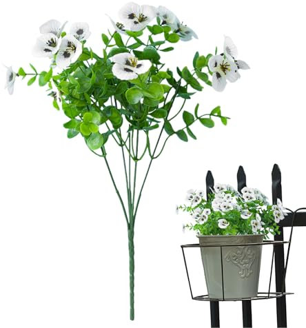 Tyinerc Pensamientos artificiales – Flores al aire libre resistentes a los rayos UV, falsos realistas resistentes a los rayos UV para decoración de jardín, puerta de entrada, balcón y jardineras