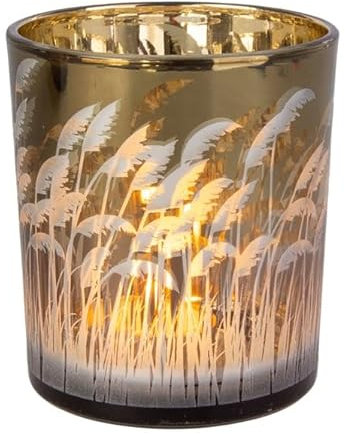 Windlicht - Gräser - braun - ca. 9 x 10 cm