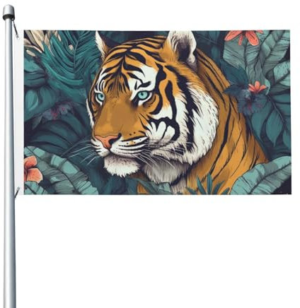 90 x 152 cm große Flagge, doppelseitig, für drinnen und draußen, Motiv: tropischer Tiger, Willkommensbanner für Garten, Haus, Urlaub, Heimdekoration, Gartenflagge