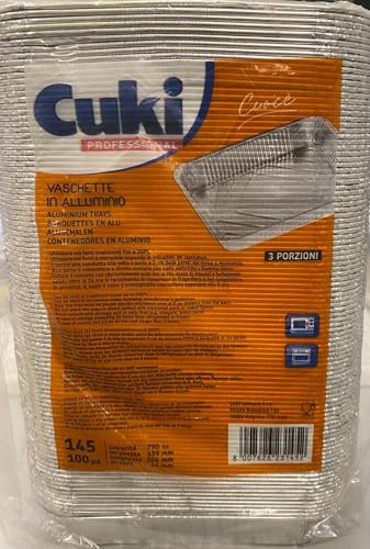 Cuki Professional Vaschette in Alluminio, 3 Porzioni, 790cc, 100 Pezzi, Formato 139x204mm