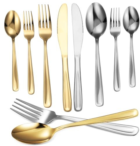 BEBEMOKO 2 Juegos Cubiertos Inoxidable para Carne Cuchillo y Tenedor Utensilios de Cocina para Uso Diario