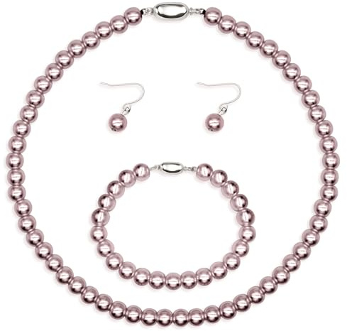 Kucheed Schmuckset mit Kunstperlen, Kunstperlen Halskette, Armband und Ohrringe, 3 Teilig Brautschmuck, Hochzeitsgeschenk für Frauen