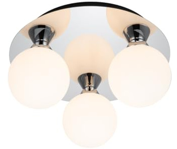Cosylyte Bowen Bathroom 3 Light Classic Opal Glass Ceiling Flush Light - Chrome, IP44, 25x25x13cm, 3xG9. Max. 5W LED (Bulb not Included)