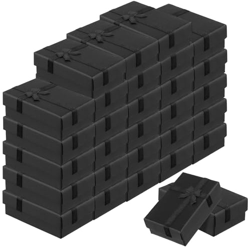30 Stück Geschenkboxen Schwarz,Schmuckschatulle mit Deckel und Schleife | 8x5x3cm,Kleine Schmuckbox für Ringe, Ohrringe, Halsketten, Armbänder