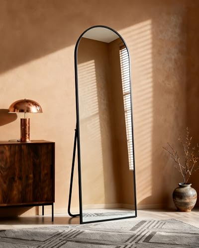 Lopekuty Gewölbter Ganzkörperspiegel – 150 x 40 cm Standspiegel & Wandspiegel mit Schwarzem Aluminiumrahmen, Hochauflösend, Modernes Design für Schlafzimmer & Flur
