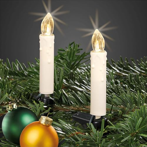 hellum Lichterkette Kerzen innen, 30 LED, Wachstropfen elfenbein, Stecker | Lichterkette Weihnachten warmweiß mit Clip, beleuchtet 8,7m, Kabel grün, für Weihnachtsbaum, Tannenbaum <59lm 560336