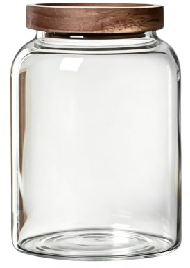 ANMOO 1300ml Airtight Glass Storage Jar with Wooden Stackable Lid | Stackable clear cylinder bottle canister pantry jar, for spaghetti coffee pasta sugar cookies kitchen storage