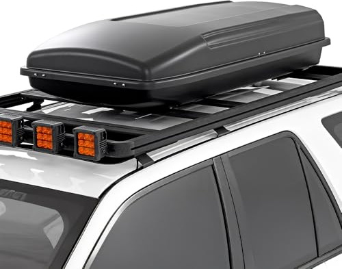 Rough Country Rooftop Cargo Box 14.5 Cu Ft – Hard Shell Roof Rack Storage Carrier, Strut Assisted, Lockable & Weatherproof, No Drill Install