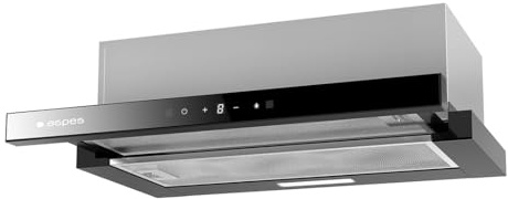 Aspes Campana Extractora Telescópica 60cm, Cristal Negro, ACPE602ADX. Potencia 372m3/h, 3 Velocidades, 2 Filtros, 65 dB Nivel Sonoro, Control Táctil, Filtro apto para Lavavajillas