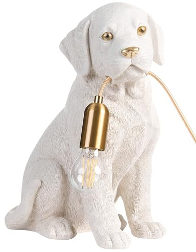 Beliani Tischlampe Kunstharz weiß Glühbirnen-Optik Tiermotiv Hund Labrador Welpe Bruno
