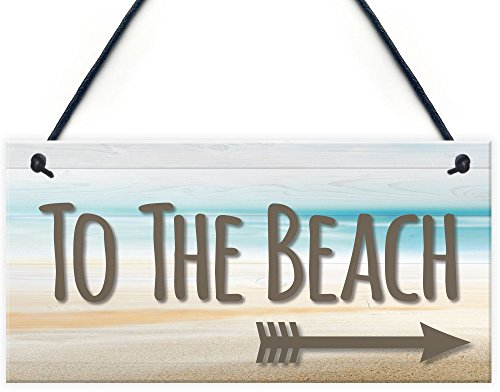 RED OCEAN To The Beach Arrow Nautical Seaside Marine Theme Hanging Plaque Sand Gift Sign
