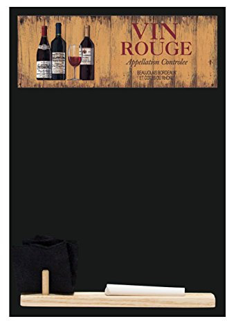 Chalkboards UK HCB007 Vin Rouge' Kleine Memo-Tafel/Tafel/Küchenkreidetafel mit Tablett, Kreide- und Filzradierer, Holz, 29,7 x 20,7 x 1 cm