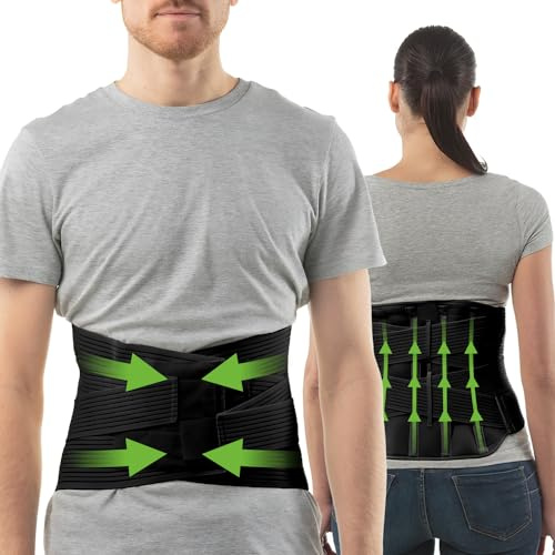 aHeal Rückenstützgürtel & Rückenbandage Damen & Herren | Lendenwirbelstütze | Rückengurt Rückenschmerzen | Orthopädischer Stützgürtel Rücken | Stützgürtel Lendenwirbelsäule | Größe 3 Schwarz