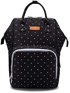SONARIN Multifunktions Baby Wickelrucksack, Wickeltasche,Reise-Rucksack-Organizer mit Flasche isoliert Taschen,USB-Schnittstelle,Wasserdicht, Große Kapazität, Stilvoll,Ideal Geschenk(Schwarz & Punkt)