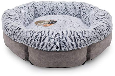 Rosewood Kleines Hundebett für Hunde, Katzen, Kätzchen und Welpen, maschinenwaschbar, super weiches Fleece gefüttert, Kunstwildleder, Grau, 48 x 48 x 16 cm