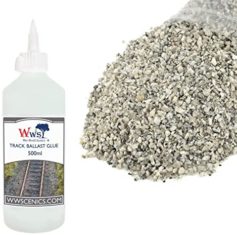 War World Scenics 1kg Ballast & 500ml Glue Kit for Model Rail Tracks – Medium Grade Mixed Grey