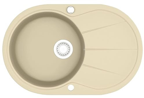 vidaXL Granitspüle Doppelbecken Kratzfest Küchenspüle Einbauspüle Spülbecken Spüle Küche Waschbecken Küchenbecken Auflagespüle Oval Beige Granit