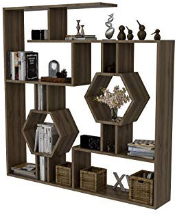 DECOROTIKA Tamara Modern Geometric Bookcase Bookshelf Shelving Unit (Walnut)