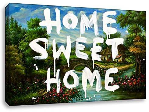 Kunstbruder - Wandbilder Bilder für Wohnzimmer Banksy Sprüche Zitate Spruch Leinwandbild Wandbild für Zuhause- 2 cm Leinwanddrucke/fertig zum aufhängen (div. Formate) (70x100cm, Home Sweet Home)