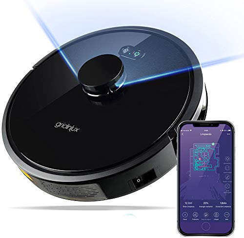 gridinlux, Robot Aspirador y Fregasuelo Cosmos Space 360°, Friega, Barre, Aspira y Pasa la mopa, Tecnología láser| 11 Modos de Limpieza, 2000-2500 pa, WiFi/Google Home/Alexa. Voz en español.