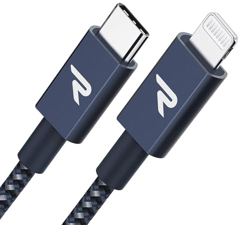 RAMPOW Câble USB C vers Lightning 2M MFi Certifié, Câble Lightning USB C Power Delivery Nylon Tressé pour iPhone 14/13/12/11/11 Pro/XS/XR/X/8, iPad Mini 5, iPad Air 2019 - Bleu Marine