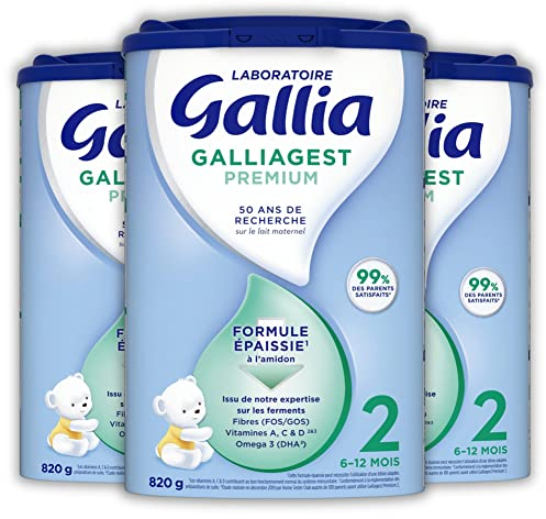 Laboratoire Gallia - Galliagest Premium 2ème âge - Lait en Poudre pour Bébé - Enrichi en Vitamines A, C & D - Pour Bébé de 6 à 12 mois - Lot de 3x820g