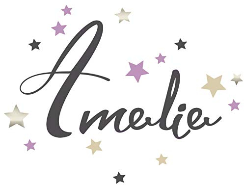 tjapalo® pk265-2 Wandtattoo Mädchen Name kinderzimmer türschild Mädchen Wandtattoo Name Mädchenzimmer sterne flieder beige silber