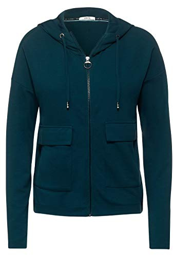 Cecil Damen T-Shirt Jacke mit Taschen Atlantic Green M Langärmliges Oberteil, Oberteil, Kapuze, Ohne Muster