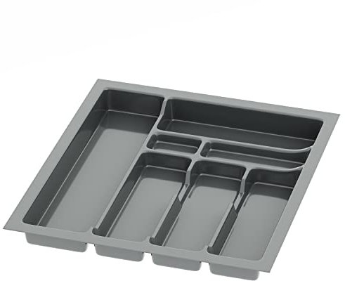Sossai Besteckeinsatz Divio für 50cm breite Schubladen, 43x49 cm – zuschneidbar, 7 Fächer, anthrazit, Besteckkasten für Schubladen aus Kunststoff